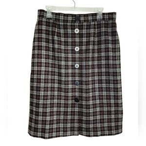 VTG Orvis Wool Blend Skirt Womens Size 14 Plaid Black Gray Red White Midi Lined